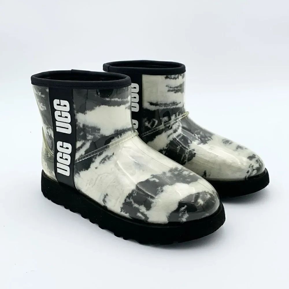 Ugg classic mini marble black and white winter rain boots
